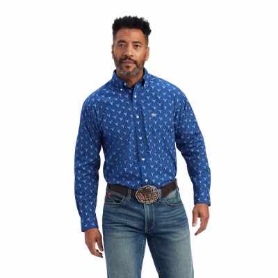 Royal Blue Men's Ariat Jai Classic Fit Shirts | 7318-GICUW