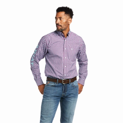 Royal Purple Men's Ariat Team Tundra Fitted Shirts | 6758-NRZSO