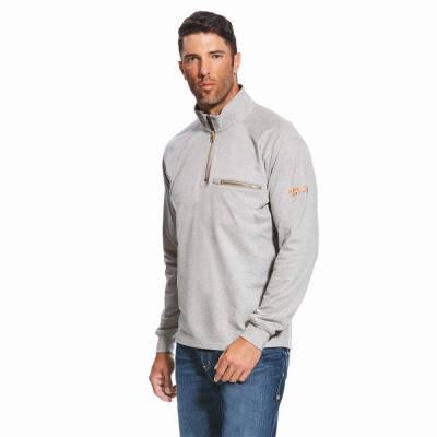 Silver Men's Ariat FR Rev 1/4 Zip Hoodies | 4890-IAMZY