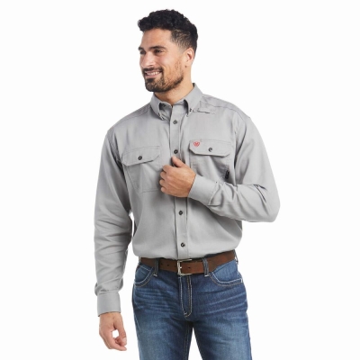 Silver Men's Ariat FR Solid Shirts | 4078-LVTSR