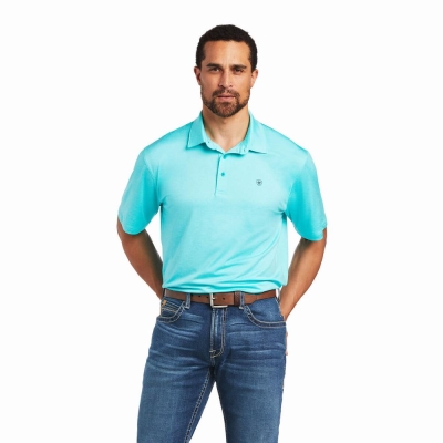 Turquoise Men's Ariat Charger 2.0 Polo Shirts | 6358-SHJYP