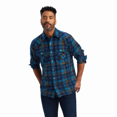 Turquoise Men's Ariat Halstead Retro Fit Shirts | 5198-ZVXSE