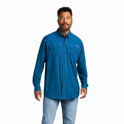 Turquoise Men's Ariat VentTEK Outbound Classic Fit Shirts | 0849-QGVUN