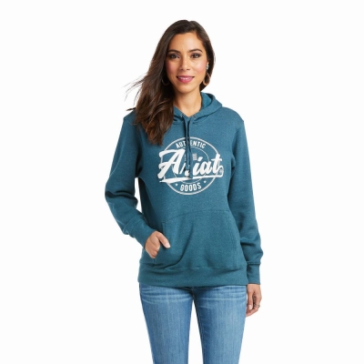 Turquoise Women's Ariat REAL Arm Logo Hoodies | 9158-XWIYE