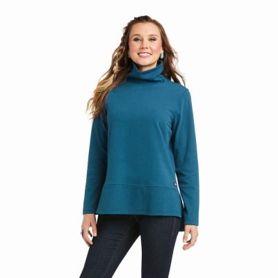 Turquoise Women's Ariat REAL Funnel Sweaters | 5342-JMSON