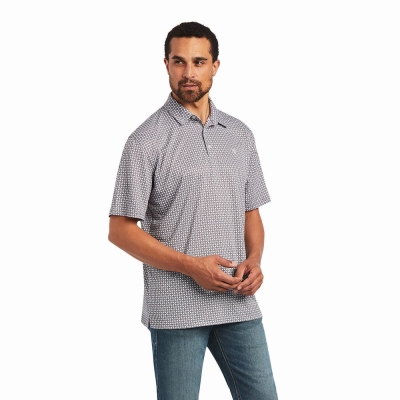 White Men's Ariat All Over Print Polo Shirts | 2635-JVZNF