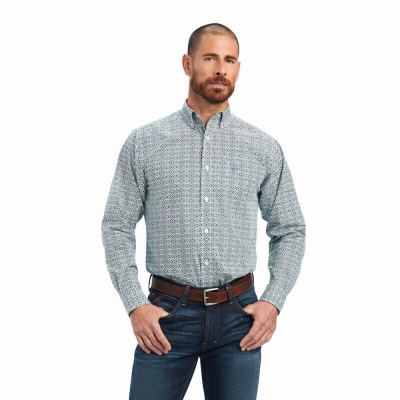 White Men's Ariat Berwick Fitted Shirts | 3819-UFQVW