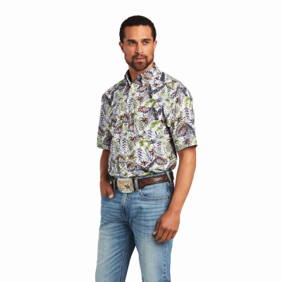 White Men's Ariat Blaine Classic Fit Shirts | 0568-WIRKV