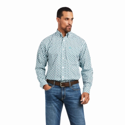 White Men's Ariat Derek Classic Fit Shirts | 8605-KYUAV