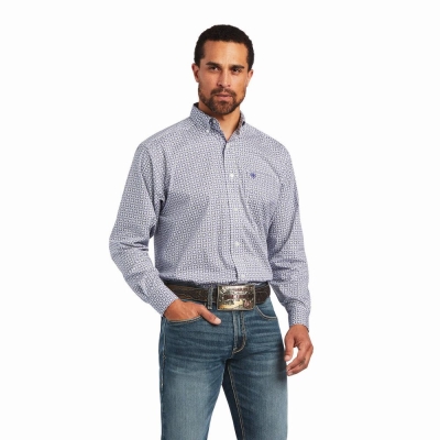 White Men's Ariat Ilan Stretch Classic Fit Shirts | 1950-TFQXG