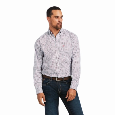 White Men's Ariat Jonathon Stretch Classic Fit Shirts | 2987-YRHVK