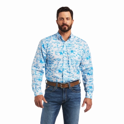 White Men's Ariat Marcus Classic Fit Shirts | 5846-WJEDX