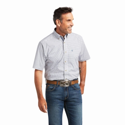 White Men's Ariat Pro Series Taha Stretch Classic Fit Shirts | 7296-NEDQA