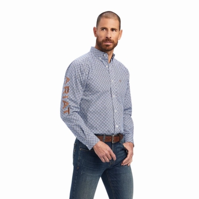 White Men's Ariat Team Maurice Fitted Shirts | 4617-YZPJQ