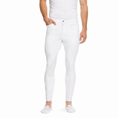 White Men's Ariat Tri Factor Grip English Riding Pants | 4780-LYGFV