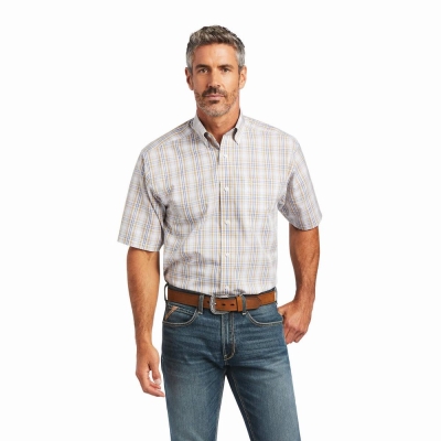 White Men's Ariat Wrinkle Free Evander Classic Fit Shirts | 8320-BJNWH