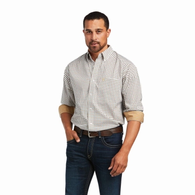 White Men's Ariat Wrinkle Free Hayden Classic Fit Shirts | 1623-IGORT