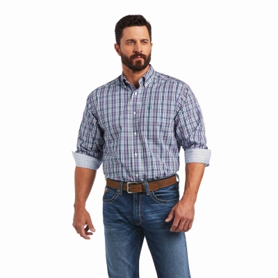 White Men's Ariat Wrinkle Free Sidney Classic Fit Shirts | 1965-WMXQN