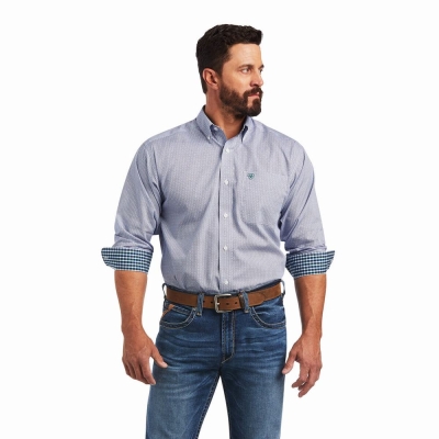 White Men's Ariat Wrinkle Free Sire Classic Fit Shirts | 2940-ACUEB