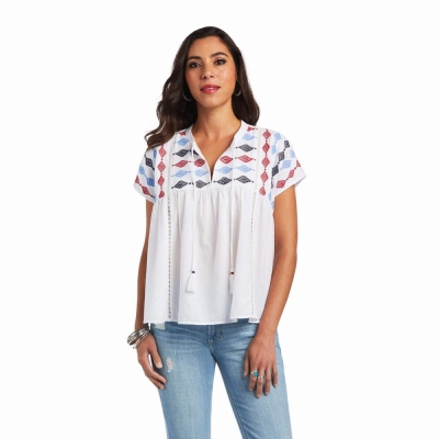 White Women's Ariat Billie Tops | 1579-RZWSH