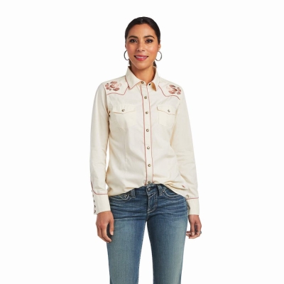 White Women's Ariat REAL Georgia Tops | 0461-LJXKG