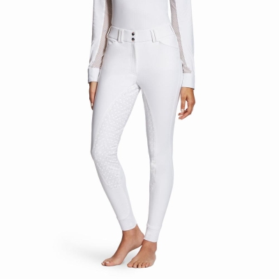 White Women's Ariat Tri Factor Grip Full Seat Breech Pants | 4392-UTRPG