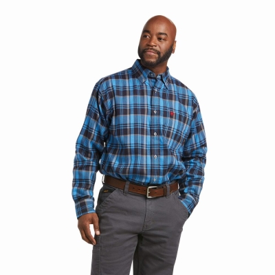 black blue Men's Ariat FR Carter Retro Fit Snap Shirts | 9351-PDGJL