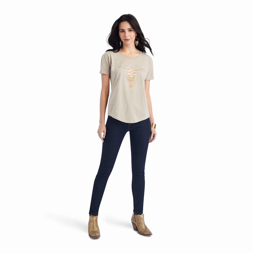 Beige Women's Ariat Blanket Skull Tops | 0436-PYKEA