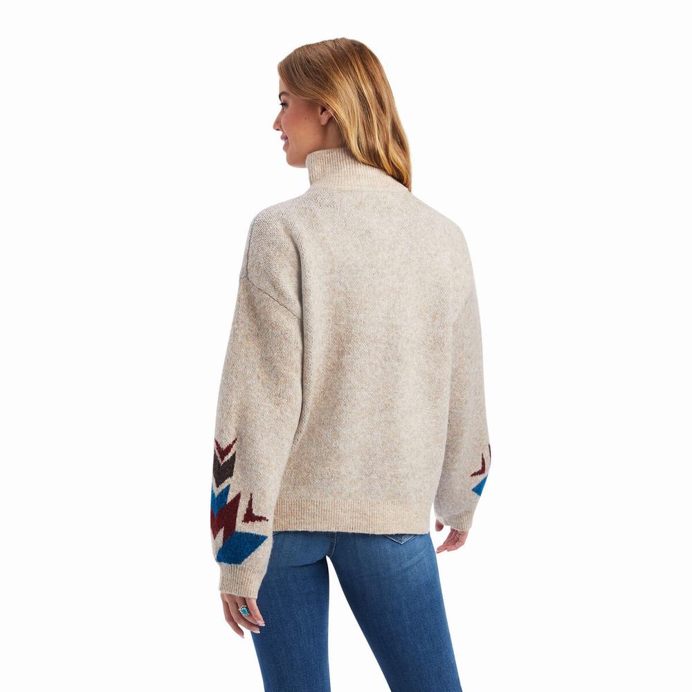 Beige Women's Ariat Fire Canyon Sweaters | 8029-OZLCE