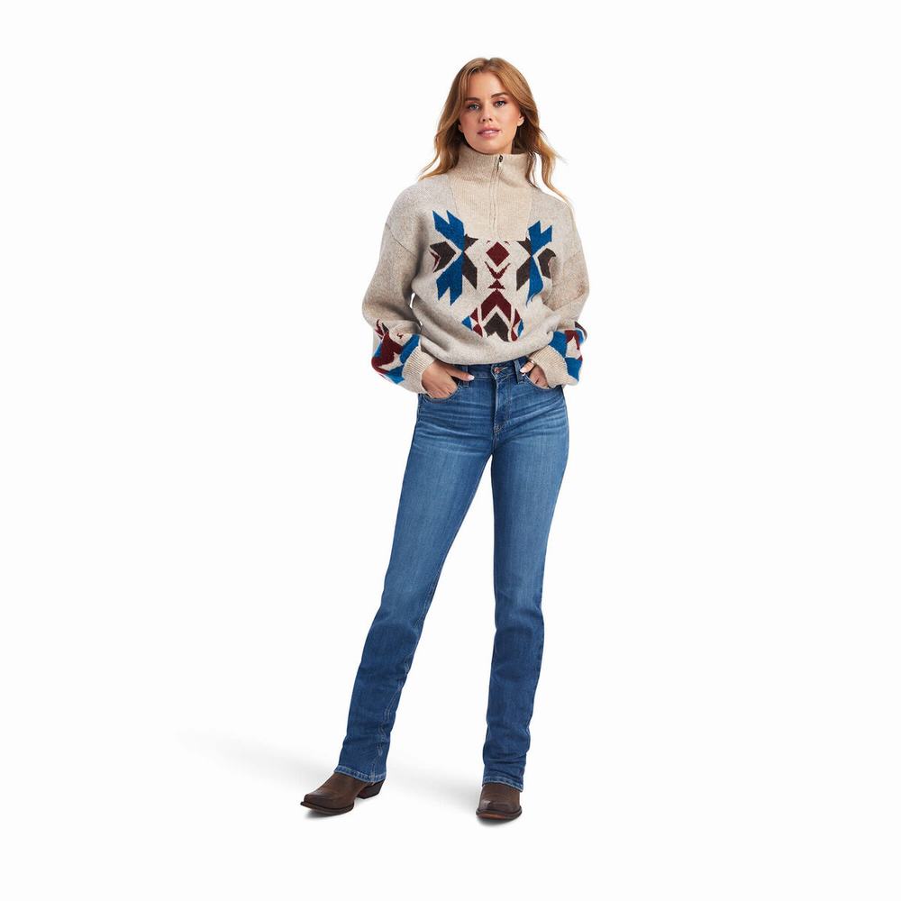 Beige Women's Ariat Fire Canyon Sweaters | 8029-OZLCE