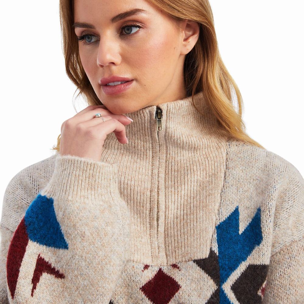 Beige Women's Ariat Fire Canyon Sweaters | 8029-OZLCE