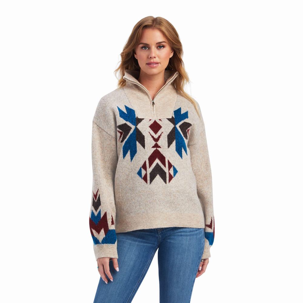 Beige Women\'s Ariat Fire Canyon Sweaters | 8029-OZLCE