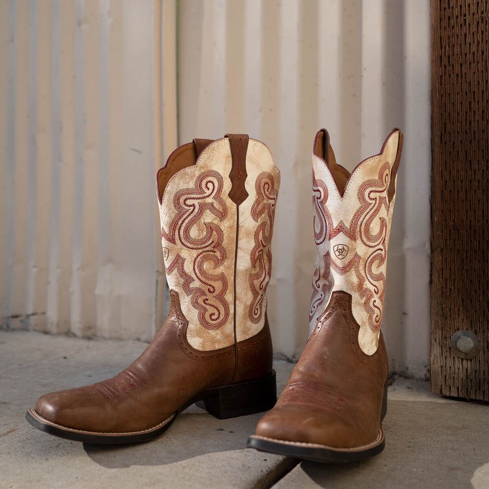 Beige Women's Ariat Quickdraw Western Boots | 2796-LZCIW