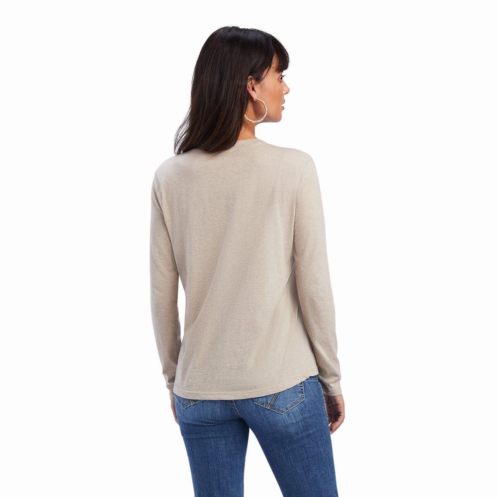 Beige Women's Ariat REAL Chest Logo Relaxed Tops | 4271-DLIQN