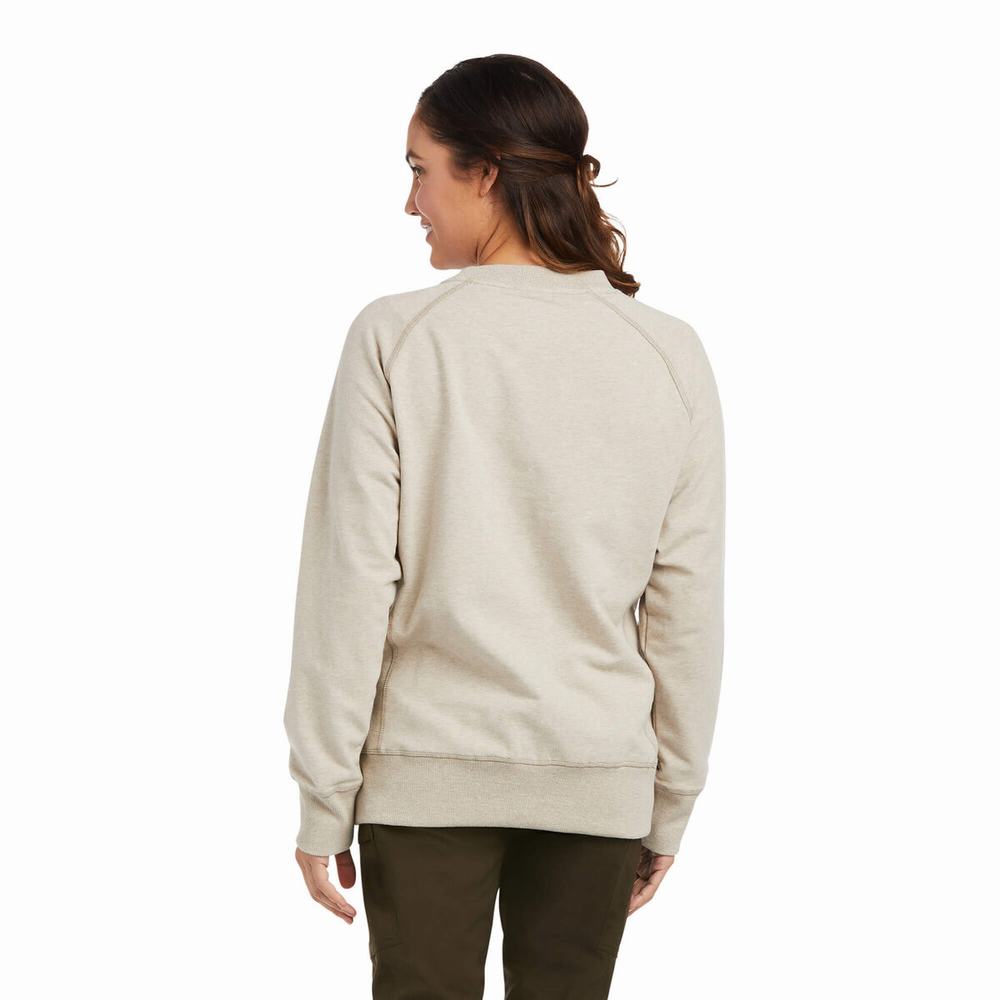 Beige Women's Ariat Rebar Workman Washed Fleece Hoodies | 9078-FAZNQ