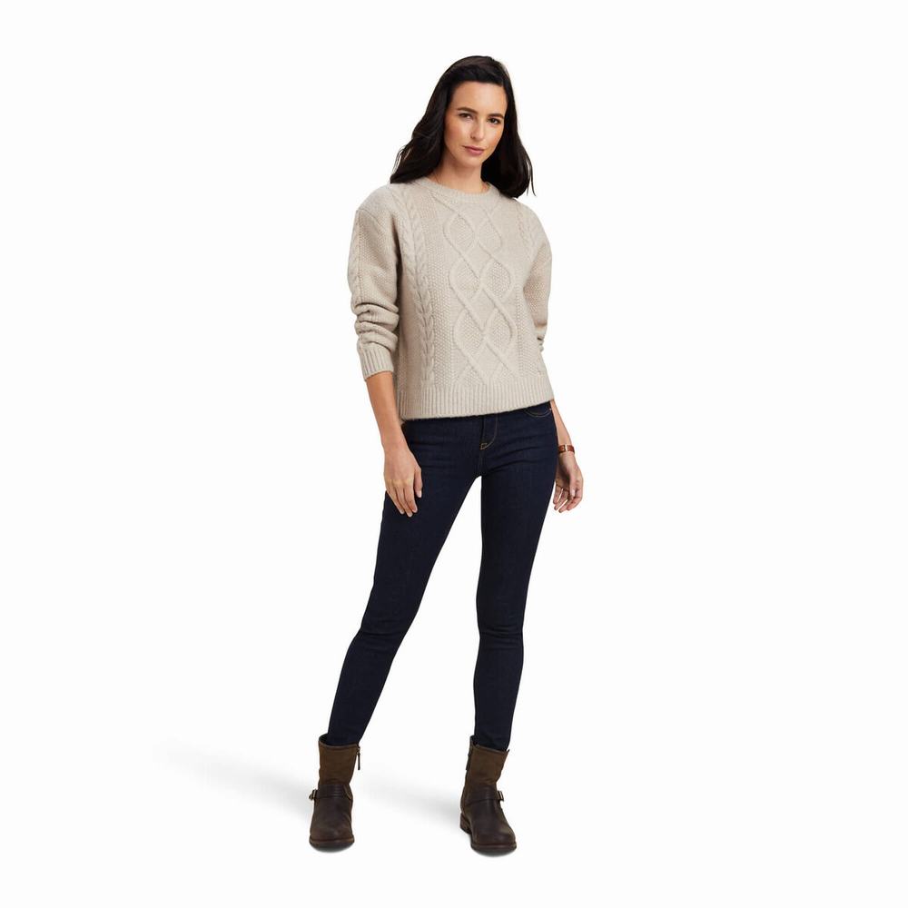 Beige Women's Ariat Winter Quarter Sweaters | 2037-PLVUH