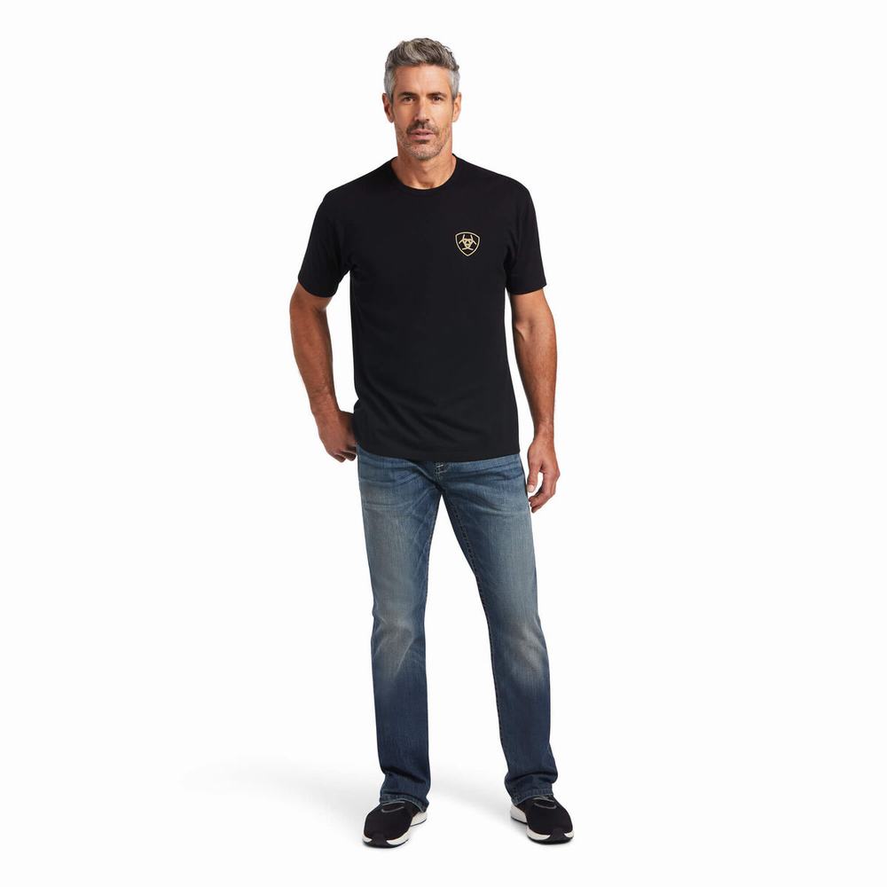 Black Men's Ariat Arrowhead Polo Shirts | 6342-HDVWY