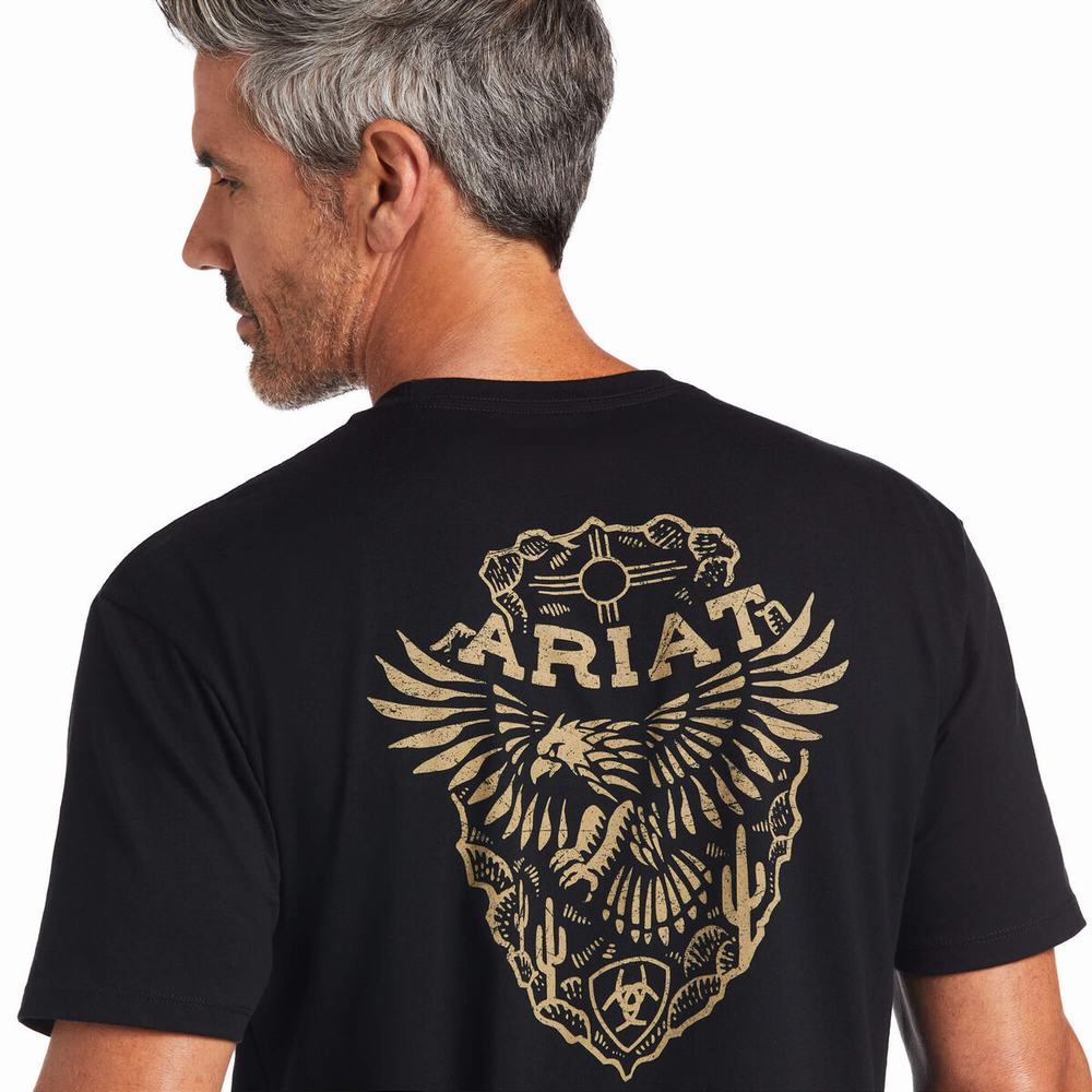 Black Men's Ariat Arrowhead Polo Shirts | 6342-HDVWY