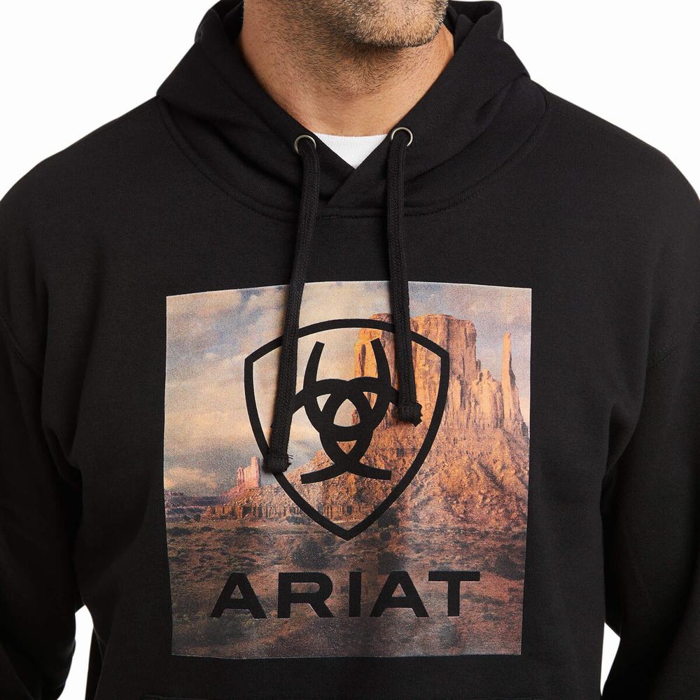 Black Men's Ariat Basic Hoodies | 6312-CPAHS