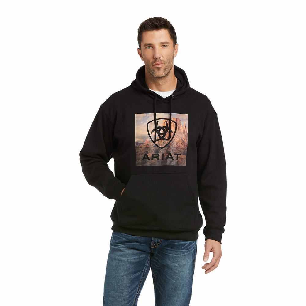 Black Men\'s Ariat Basic Hoodies | 6312-CPAHS