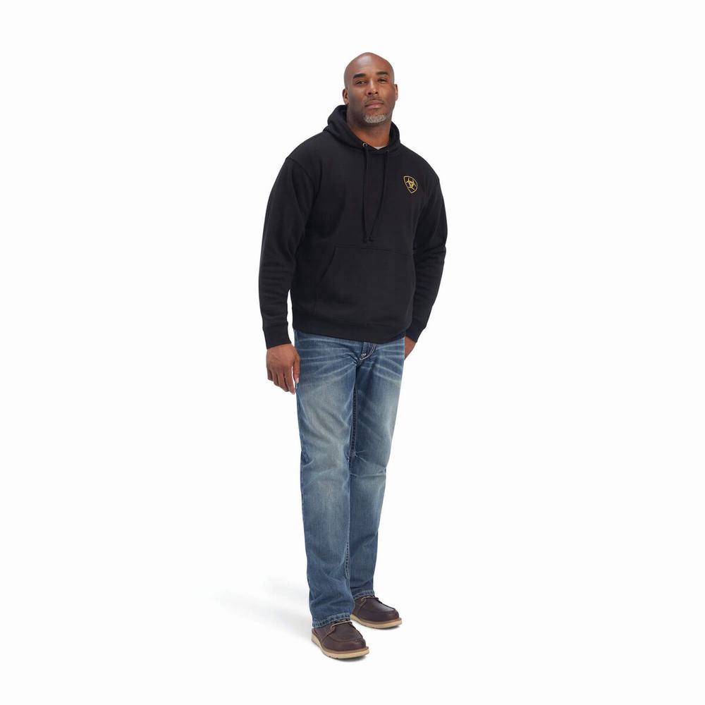 Black Men's Ariat Camo Flag Hoodies | 9653-CPRJE