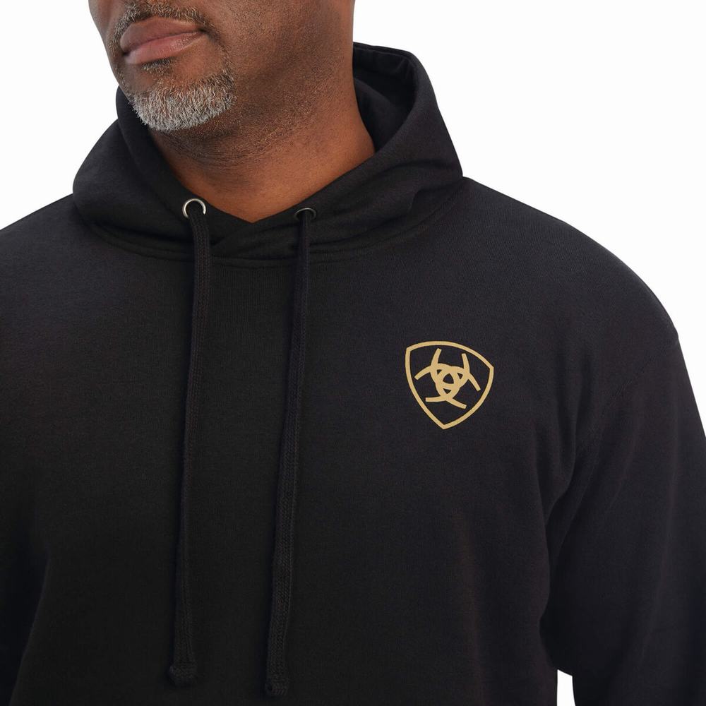 Black Men's Ariat Camo Flag Hoodies | 9653-CPRJE