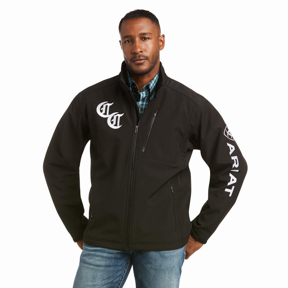 Black Men\'s Ariat Compton Cowboys Logo 2.0 Softshell Jackets | 7249-VYETU