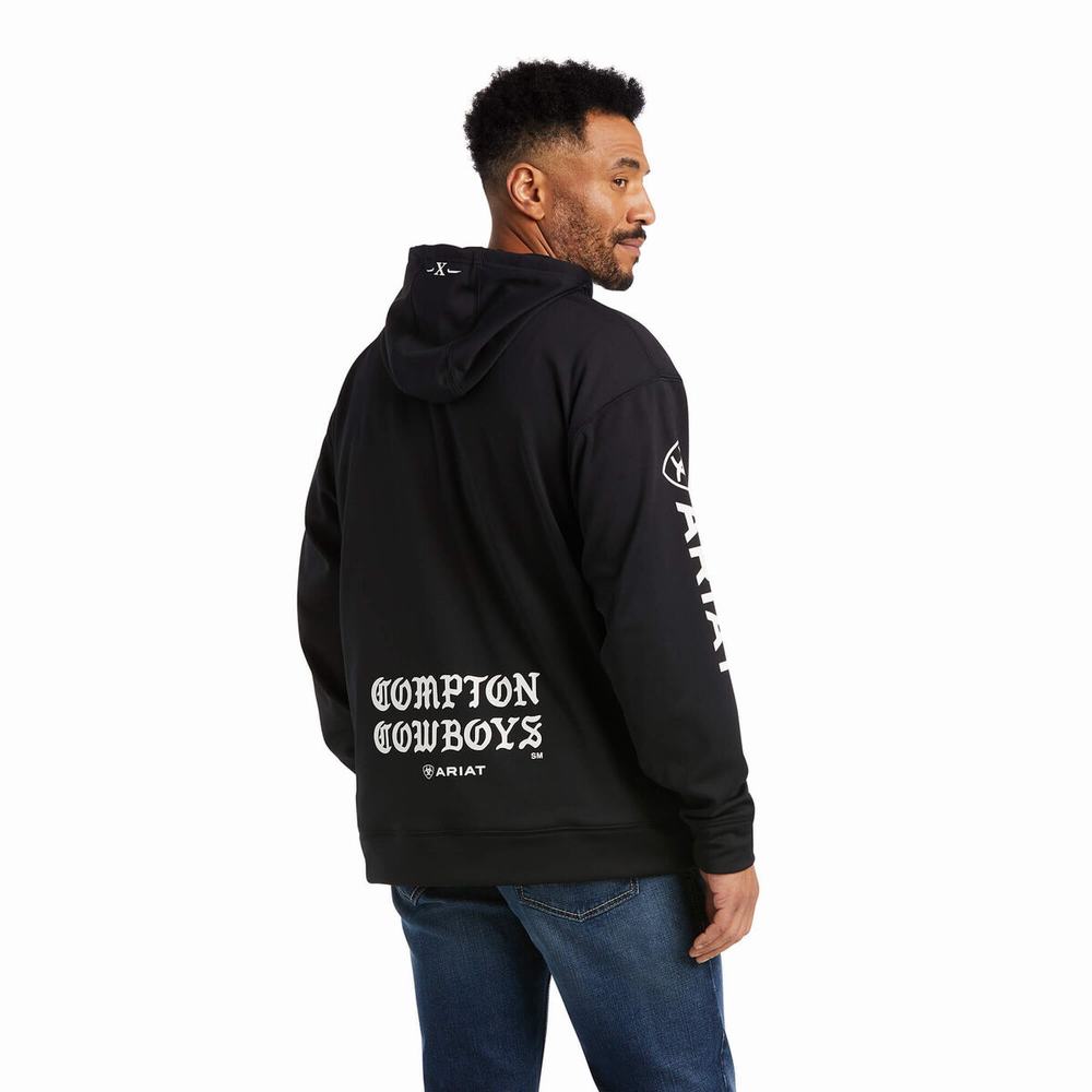 Black Men's Ariat Compton Cowboys Tek Hoodies | 5719-EGULS