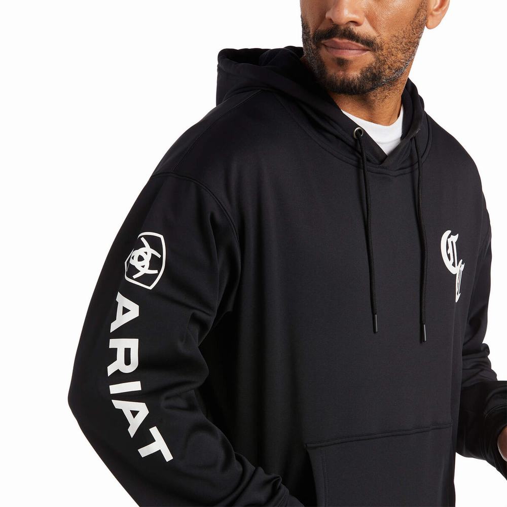 Black Men's Ariat Compton Cowboys Tek Hoodies | 5719-EGULS