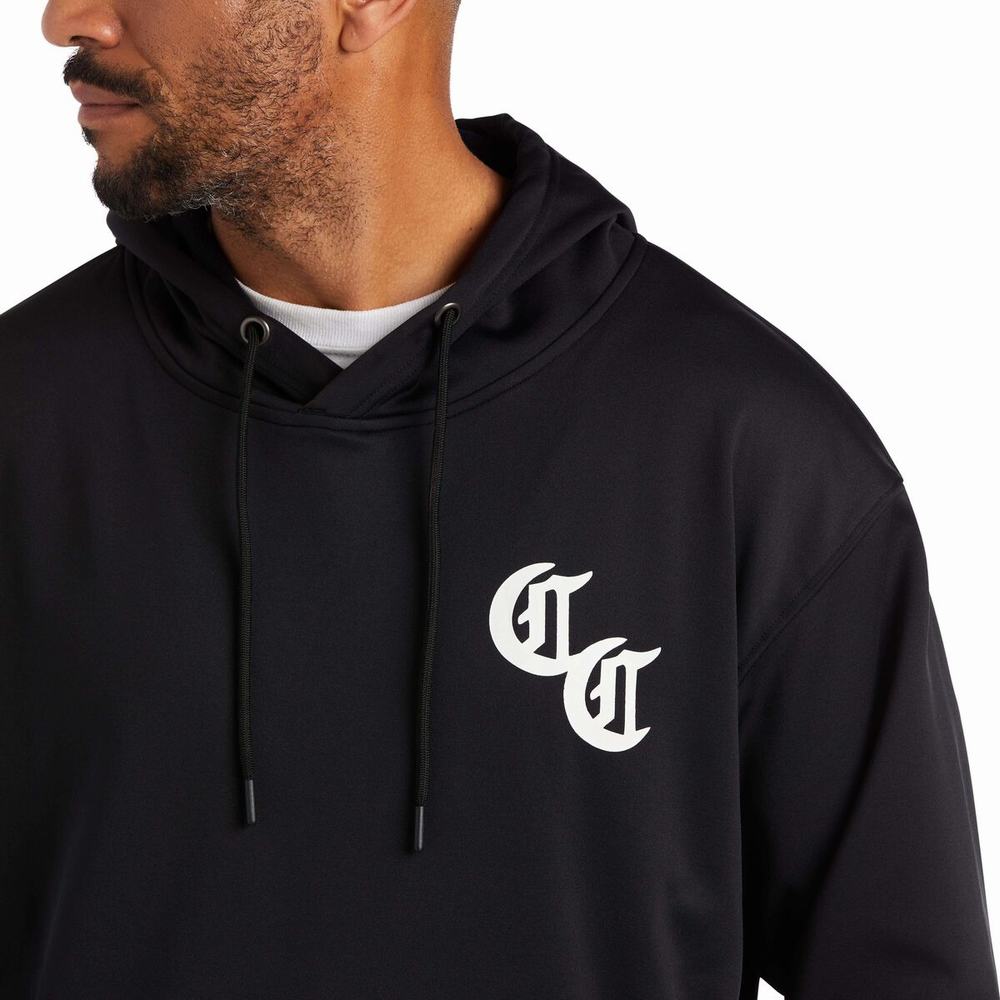 Black Men's Ariat Compton Cowboys Tek Hoodies | 5719-EGULS