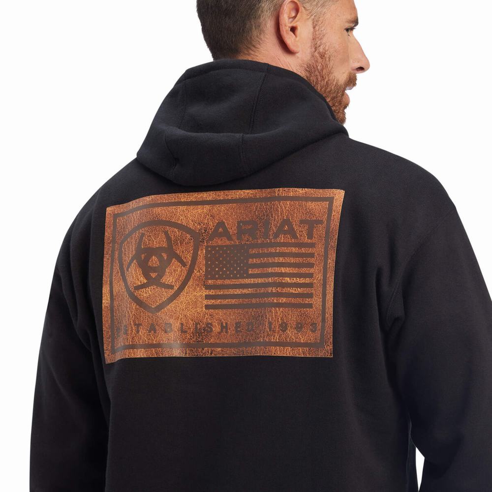 Black Men's Ariat EST Block Hoodies | 2913-BEJWV