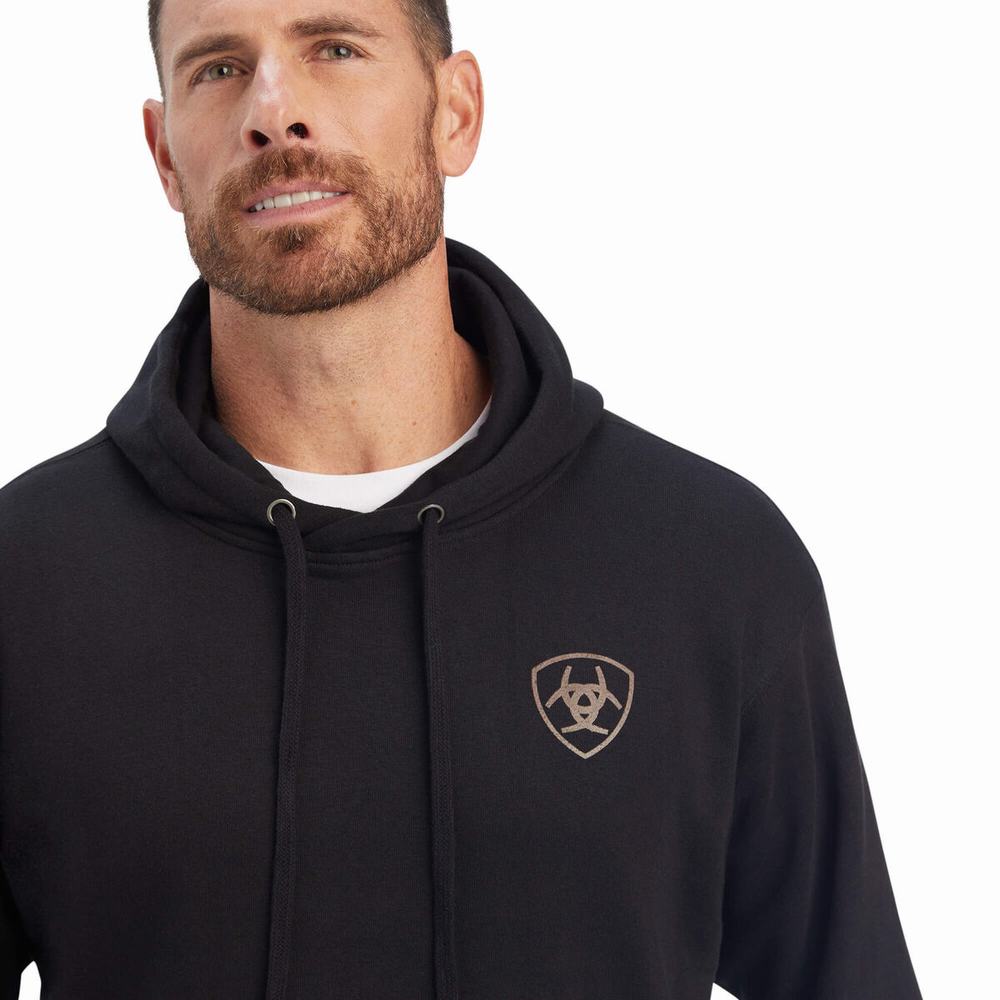 Black Men's Ariat EST Block Hoodies | 2913-BEJWV