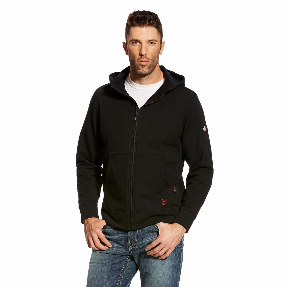 Black Men\'s Ariat FR DuraStretch Full Zip Hoodies | 4376-UVZDC