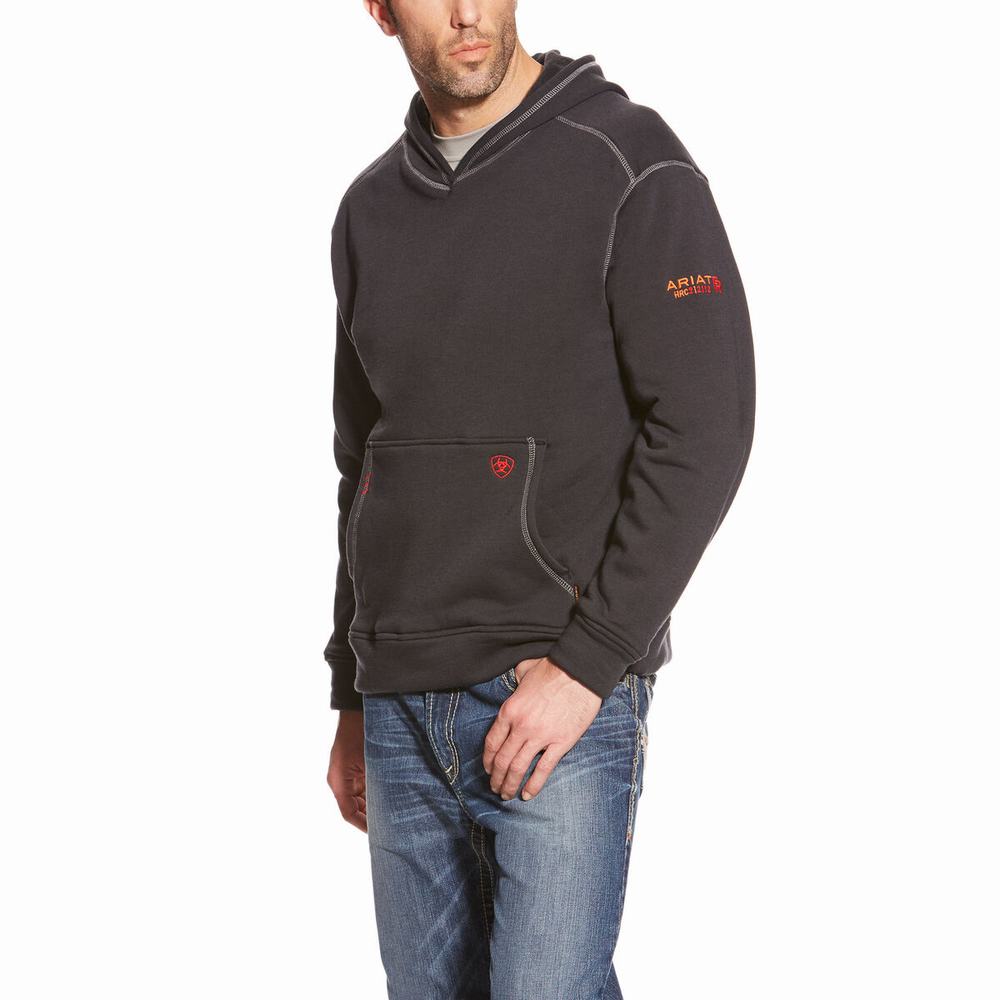 Black Men\'s Ariat FR Polartec Hoodies | 0543-AYBXS